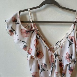 Floral romper with ruffle detail, M